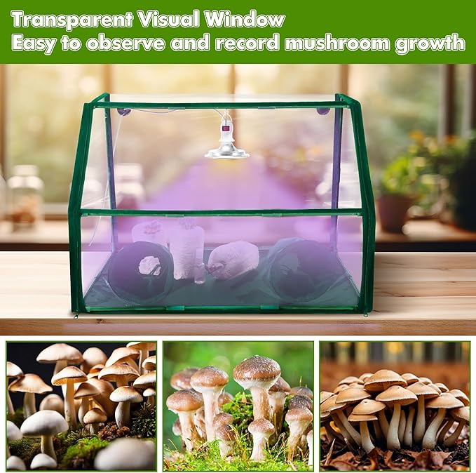 Meonum Mushroom Grow Tent and LED Growing Light Kit, 30 x 20 x 20 Inch Portable Large Still Air Box, Mycology Mushroom Growing Kit, Indoor Propagation Stations with 48 LED Mushroom Grow Lamp (Green)