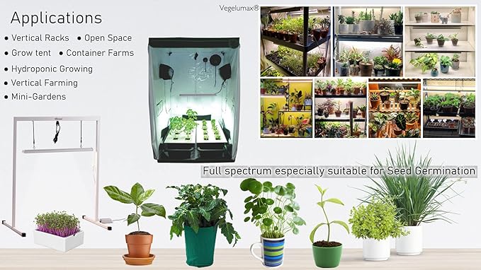 50Watt 2 Feet LED Grow Light Lamp Stand Rack with White Light Full Spectrum CRI90+ for Seedling,Seed Starting Plant Growing,Iron Pipe Frame,Aluminum Heat Sink,CCT6500K,Lamp Height Adjustable