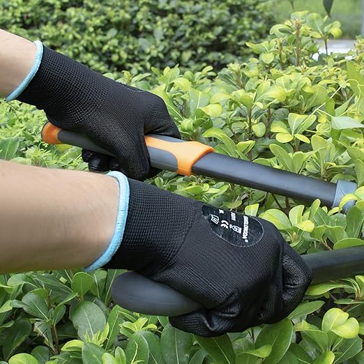 Kebada Safety Work Gloves, 12 Pairs Work Gloves with Grip, PU Coated Grip Gloves for Warehouse, Construction, Gardening and Mechanics, Black, Small