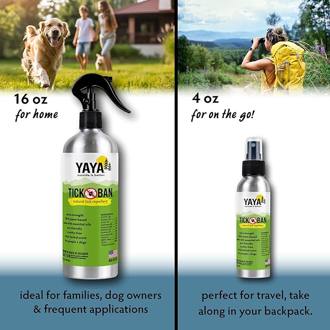 Yaya Organics All Natural Extra Strength Tick Repellent DEET Free - 16 Ounce Spray Bottle