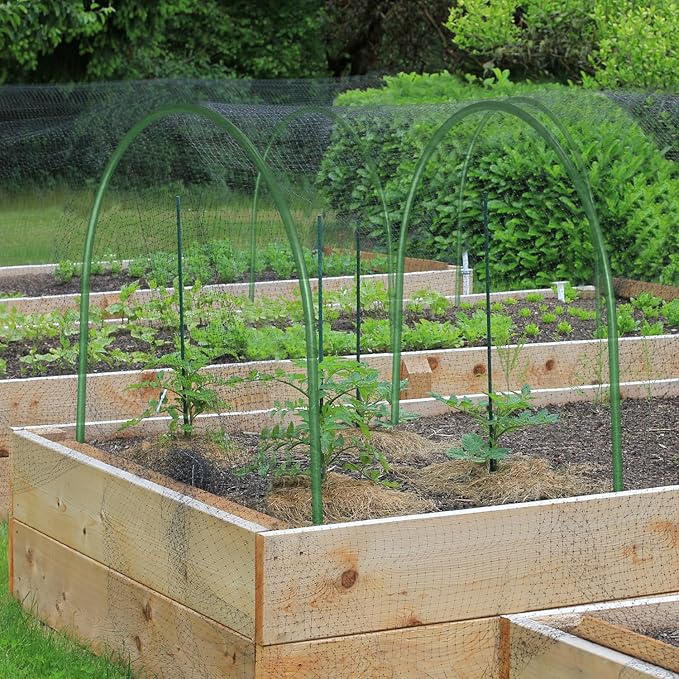 FOTMISHU Garden Hoops, 10PCS Greenhouse Hoops Rust-Free Grow Tunnel, All-in-one 23.6" x 25.6" Garden Stakes with Plastic Coated Plant Supports for Raised Beds Row Cover Garden Fabric