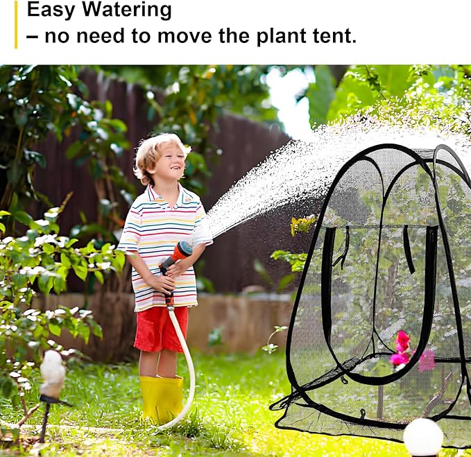 4 Pack Pop-Up Mesh Plant Protectors - 28x28x34 Inch Plant Cover Net Each Set with 8 Stakes (with Washers) & 1 Carry Bag to Protect Vegetables, Fruits, Flowers