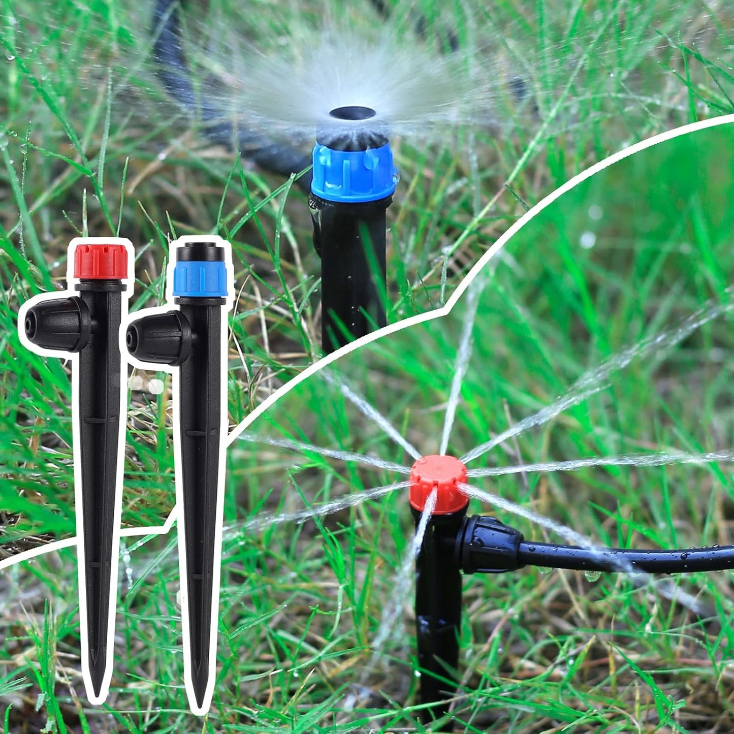Drip Irrigation Emitters with Adjustable 360 Degree Water Flow Drippers for 1/4 inch Tubing,25pcs Drippers Sprayer 25pcs Drip Irrigation Emitters Perfect (25pcs-Colorful*13 Sprayer*12 Drip)