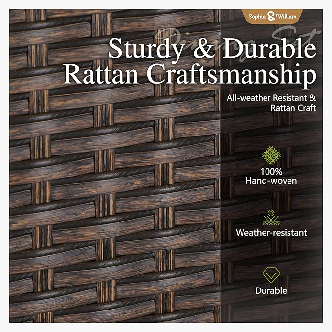 Sophia & William 9 Pieces Patio Dining Set for 8, Square Outdoor Table with Umbrella Hole, 8 Rattan Chairs with Cushions, Large Patio Table and Chairs Set