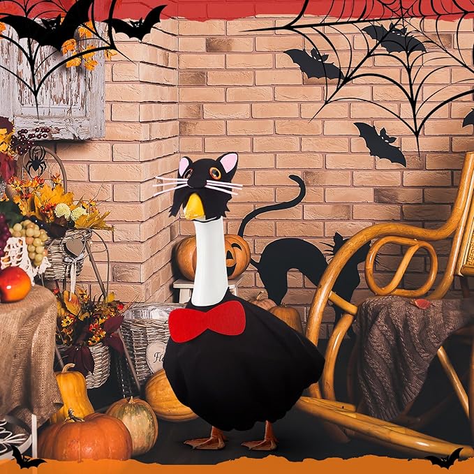 Outus Halloween Goose Outfits Funny Black Cat Outfit for Porch Goose 23inch Lawn Geese Cat Clothes Holiday Costume for Halloween Outdoor Yard Garden Decor