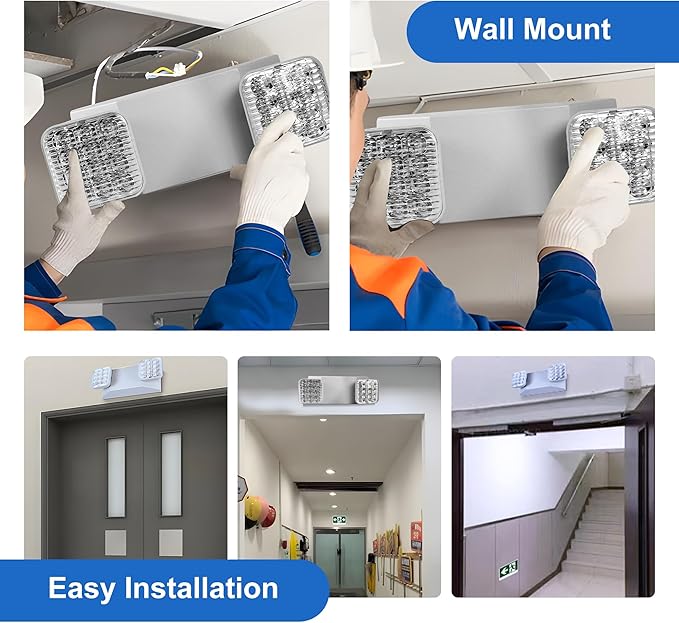 Qllite LED Emergency Light with Battery Backup, LED Commercial Emergency Lighting Fixtures Two Heads Adjustable, UL Listed, AC 120-347V, Energy Efficient for Business Schools Hospitals, Square Ivory