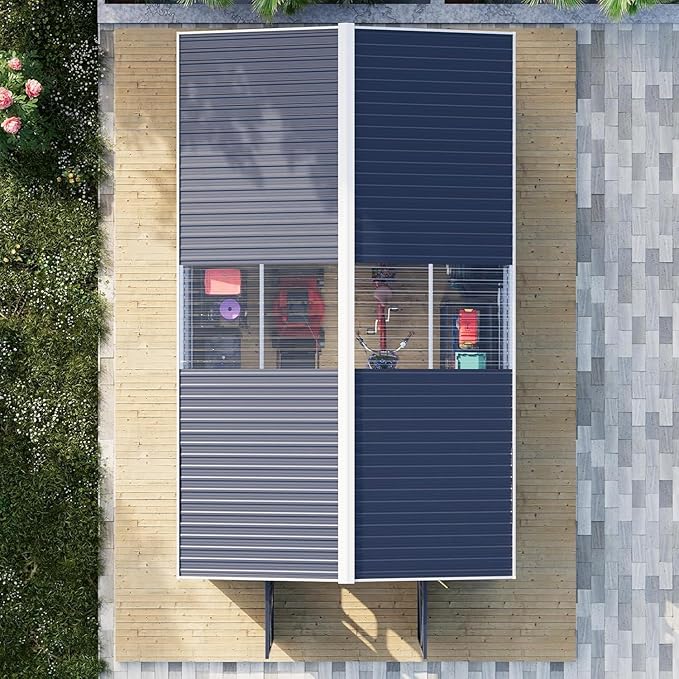 Restland 10x16 FT Outdoor Storage Shed with Floor Base Frame Reinforced Metal Shed with Clear Roof, Air Vent & Lockable Door Large Garden Tool Storage Sheds for Backyard, Garden, Lawn