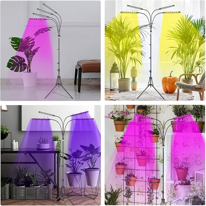 LED Plant Grow Lights for Indoor Plants Full Spectrum, Floor UV Plant Lights for Indoor Growing with Stand (14"-63"), Plant Grow Lamp with Timer, Auto On/Off for House Plants in Winter