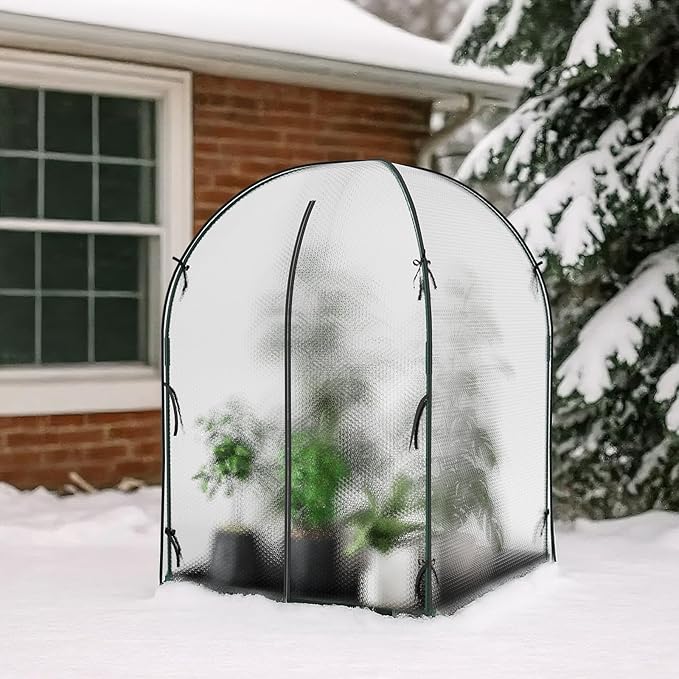 Portable Greenhouse for Outdoors, Green House Tent with Durable Bubble Film Cover and Zippered Door,Walk-in Mini Green House with Removable Mat for Indoor Outside Protecting Plant,47.2x47.2x71 Inch