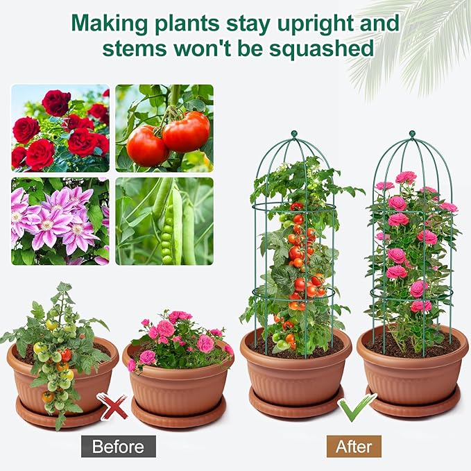 3 Pack Metal Plant Cage Support, 47" H Peony Support Tomato Cage Garden Obelisk Trellis Rose Trellis Support Tower Obelisk Garden Trellis for Clematis Vine Jasmine Support Outdoor Indoor