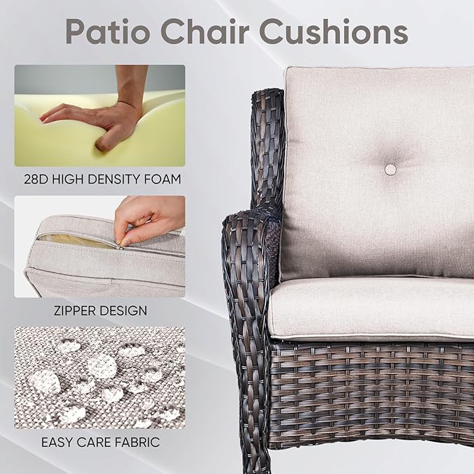 Outdoor Chair Cushions for Patio Furniture - 1 Pack Outside High Back Thick Water-Resistant Cushion 22x24 with Zipper Cover for Wicker Glider Rocking Chairs Loveseat Couch – Beige/Buckle