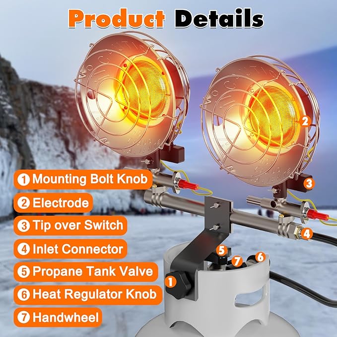 30000BTU Propane Heater, Portable Propane Heater for Outdoor Use with 3 Adjustable Modes and Safety Shut-off Valve for Patio, Camping, Fishing, Garage