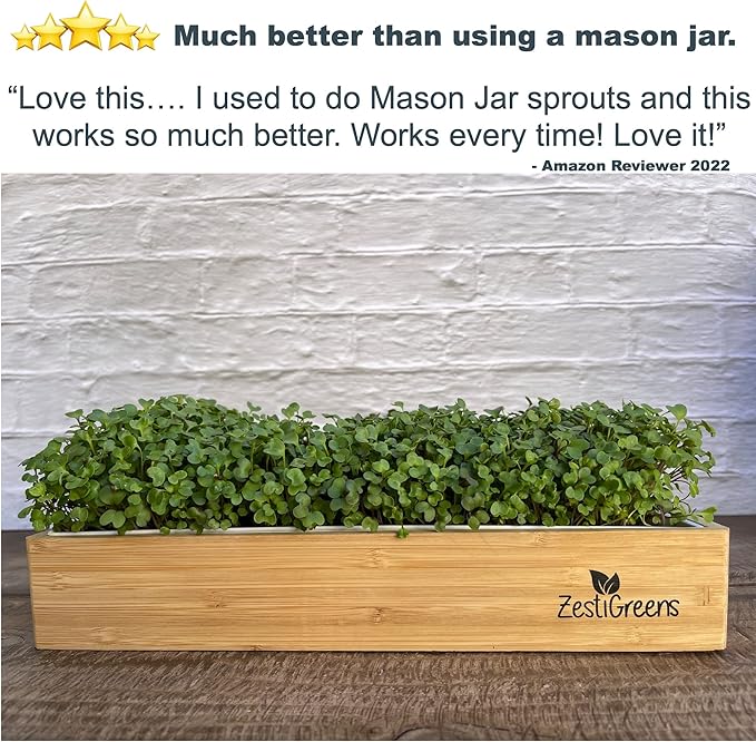 Self-Watering Microgreens Growing Kit – Easiest Way to Grow Fresh Microgreens at Home. Includes Reusable Tray, Organic Seeds, Grow Mats & Stylish Bamboo Frame – No Soil, No Mess (Salad & Broccoli)