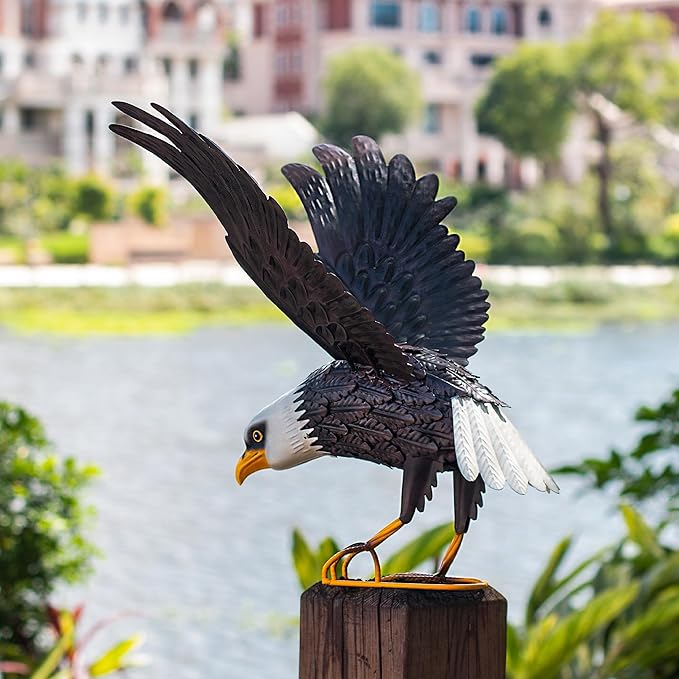 Kircust Metal Bald Eagle Large Outdoor Statues Garden Decor Sculptures Statues Outdoor Majestic America Eagle Bird Decor for Patio Yard and Lawn, 17-Inch Wide, Man Gift