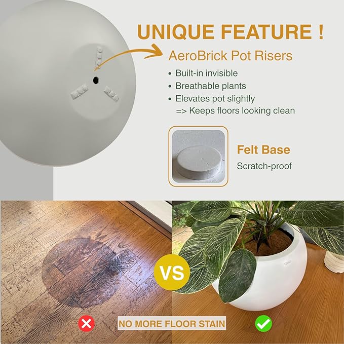 6.9"H x 19.7"D Round Bowl Fiberstone Planter for Succulent and Lotus, Drainage Hole, Weather Resistant for Indoor and Outdoor Use, Included 2 Extra Coco Mats (Light Gray, 17.9" Pot Opening)