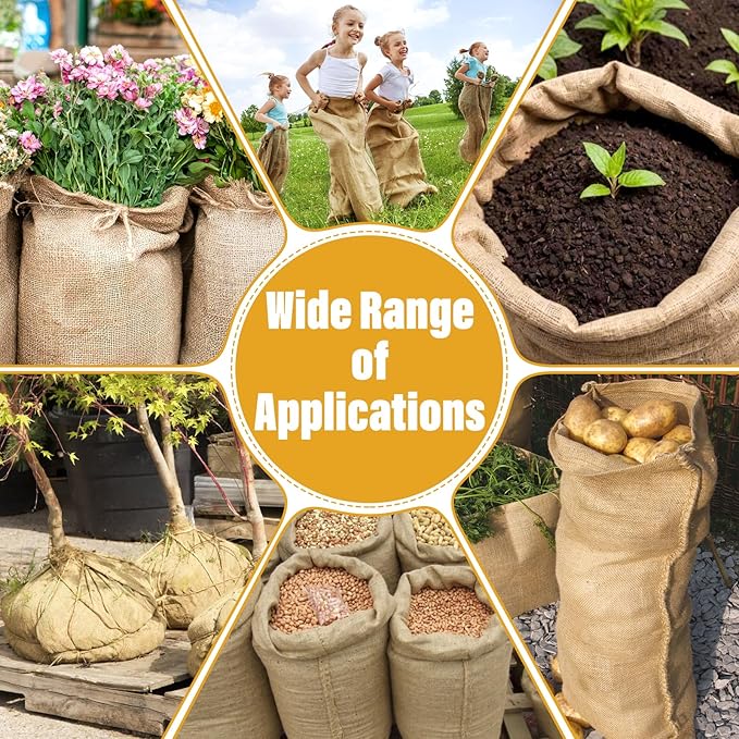 Riare 4 Packs 32 × 40 Inch Burlap Winter Plant Cover Bags with Drawstring- Reusable Large Burlap Sack Plant Frost Protector, Plant Frost Cloth Cold Tree Freeze Blanket for Outdoor Plants Fruit Shrubs