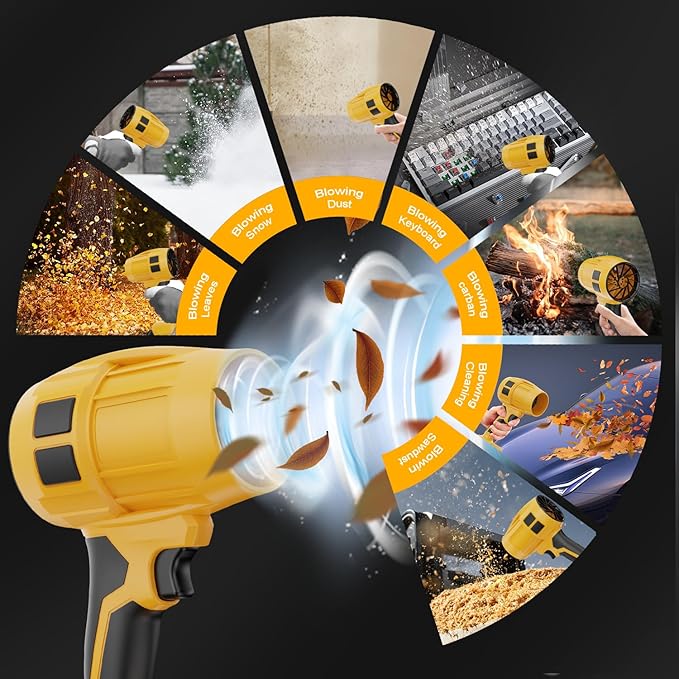 Leaf Blower Cordless with Battery, Turbo Jet Blower, 55000RPM Handheld Leaf Blower 2 X 4.0Ah Batteries for Lawn Care, Patio, Blowing Leaves, Snow Blowing (Yellow-001)