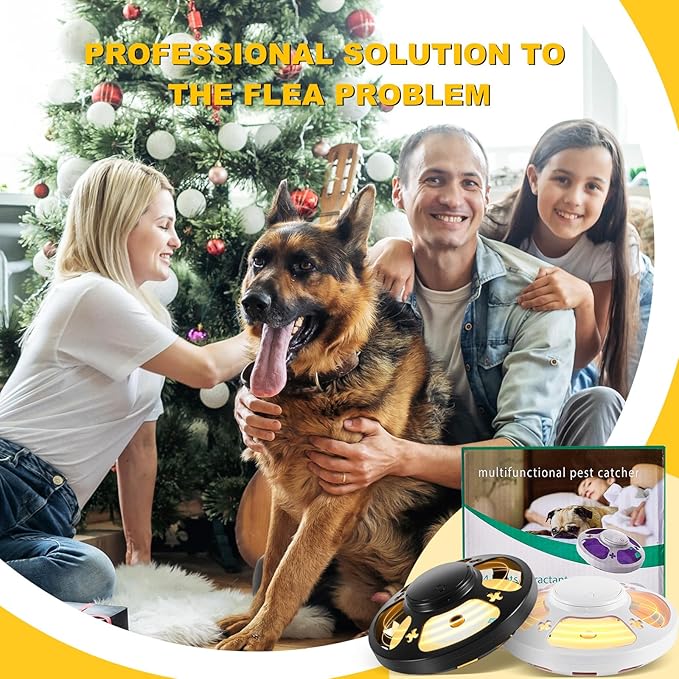 4 Pcs Flea Traps for Inside Your Home with 8 Sticky Pads, Bed Bug Tick Killer Flea Light Gnat Traps Pest Control, UV Night Light Bug Catcher for Bugs Moths Gnat Indoor and Outdoor(White,Black)