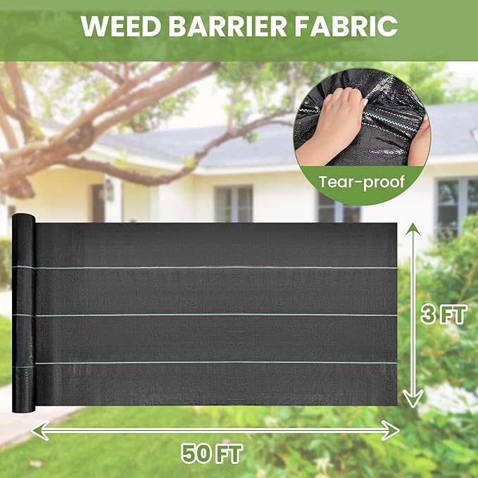 Weed Barrier Fabric, 3x50ft Landscape Fabric, 2.4oz Heavy Duty Durable Woven Geotextile Fabric, High Permeability Ground Cover Mat, Driveway Fabric, Garden Weed Control Cloth