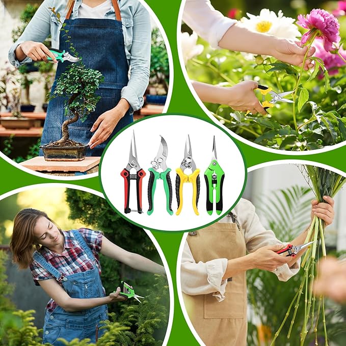 4 Pack Garden Pruning Shears, Stainless Steel Garden Shears, Gardening Shears, Garden Scissors, Clippers, Pruning Snips, Pruning Shears for Gardening Tools (Multi-color)