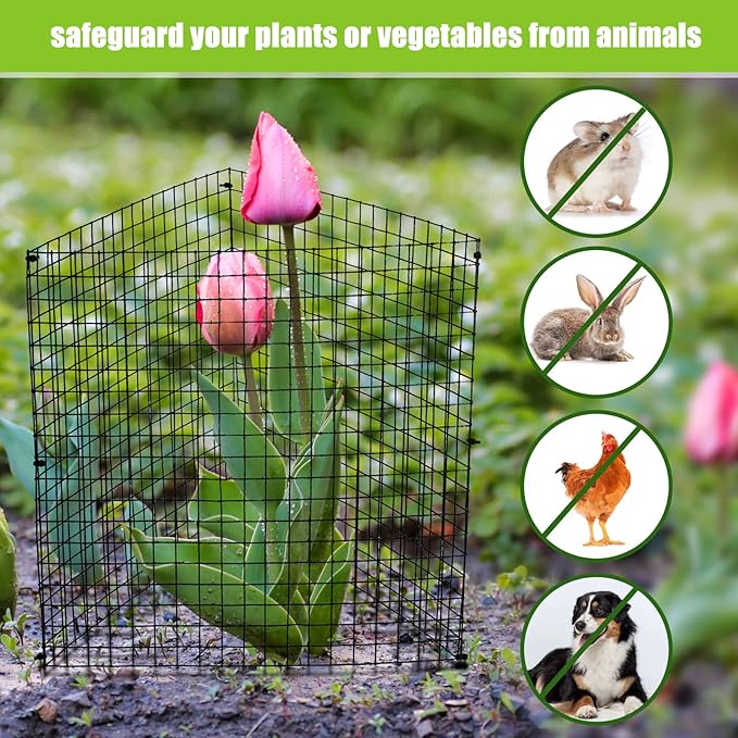 Zubebe 8 Pack Small Wire Plant Protectors Square Plant Protectors from Animals Mesh Cage Chicken Wire Cloche for Shrubs and Vegetables with Ground Stakes and Nylon Ties (12 x 12 Inch)