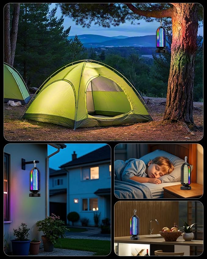 Bug Zapper Outdoor with Marquee Light, Cordless Mosquito Zapper, 4000mAh Rechargeable Electric Bug Zapper Indoor, Auto On/Off Waterproof Mosquito Trap Fly Zapper for Patio Backyard Kitchen Camping