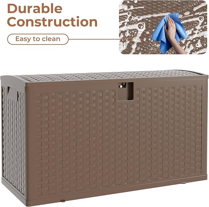 99Gallon Brown Resin Deck Box, Outdoor Storage Box Waterproof Lockable, Patio Deck Box For Package Delivery, Outside Storage Box Container for Furniture Cushions, Garden Tools, Pool Accessories