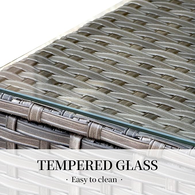 HOOOWOOO 8 Piece Patio Sectional Furniture Set with Fire Pit Table,Modern Wicker Outdoor Conversation Sofa Sets,Weather Resistant Modular L Shaped Outside Couch Set(Light Grey)