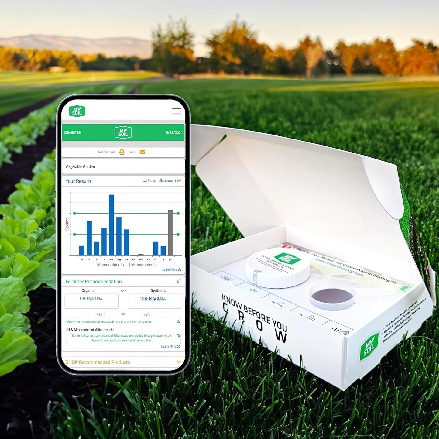 MySoil Soil Test Kit, Unlock Your Lawn & Garden Potential, Complete & Accurate Nutrient and pH Analysis with Recommendations Tailored to Your Soil and Plant Needs