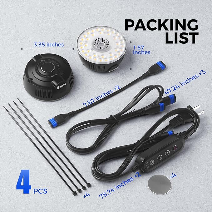 Barrina Orbgrow OG09 Puck Grow Light, 5000K 36W(4 x 9W, 540 Watt Equiv), Full Spectrum Plant Light for Indoor Plants, Magnetic & Linkable with Timer, 5 Levels Dimmable for Plant Shelf, 4 Packs, Black