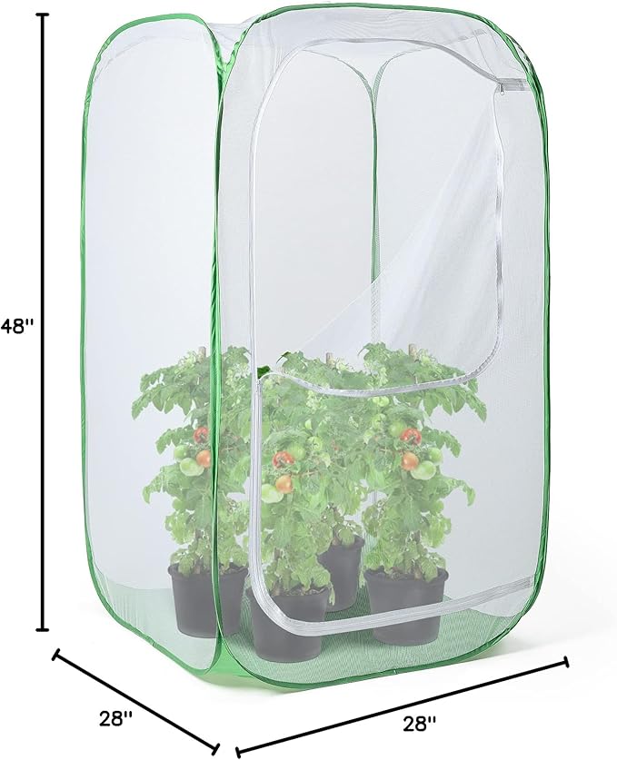 48" Outdoor Mesh Plant Enclosure, Mesh Plant Cover for Pests, Bird and Pest Protection Guard for Fruit, Vegetables, Flowers and Herbs Pop-Up Cage 28 x 28 x 48 Inches