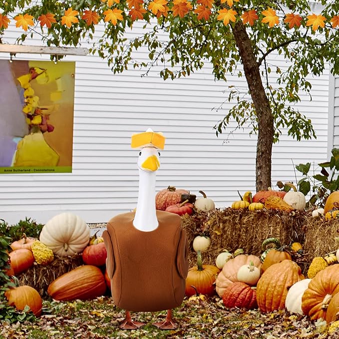 Outus Thanksgiving Turkey Goose Outfits Funny Turkey Outfit for Porch Goose 23inch Lawn Pumpkin Pie Geese Clothes for Plastic Cement Geese Thanksgiving Fall Outdoor Yard Garden Decor