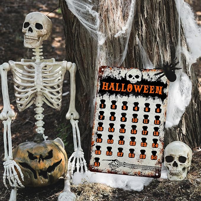 Halloween Countdown Vintage Sign Halloween Skull Metal Tin Sign for Home Bar Kitchen Hotel Dining Room Coffee 8x12inch