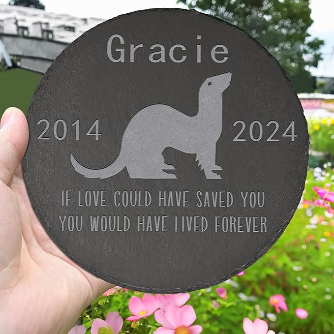 Ferret Memorial Stone Ferret Garden Statue - Ferret Memorial Gifts - Ferret Tombstone - Ferret Loss Gift - Loss of Pet Ferret - Round