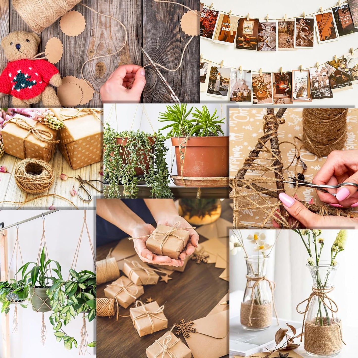 XSEINO 2400Feet Natural Jute Twine Strong Garden Twine Rope for Arts Crafts Gift Wrapping Gardening Tomato Climbing Plant Tie Floristry Packing Decor