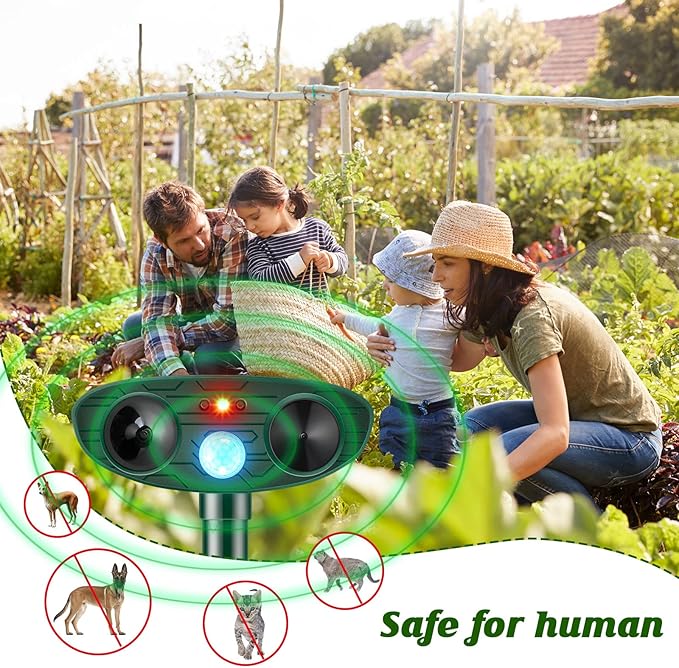 Ultrasonic Animal Repellent Outdoor Solar Powered Repeller Cat Dog Deer Deterrent Waterproof Motion Sensor Deterrent for Yard Garden Rabbit Squirrels Fox Pest(Black, Green,4 Pieces)