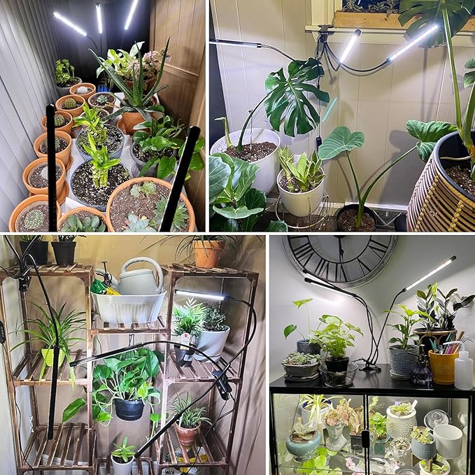 wolezek Grow Lights for Indoor Plants Full Spectrum, 6000K 3 Head Plant Lights Indoor, LED White Plant Grow Lamp with Clip, Auto ON & Off Timer 6/12/16H, 3 Light Modes, 5 Level Dimmable Brightness
