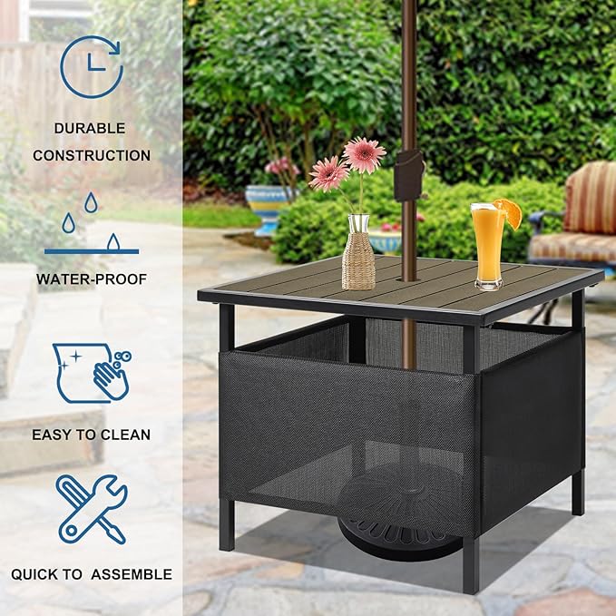 LZRS Adirondack Square Outdoor Side Table with Umbrella Hole, Pool Composite Patio Table,HDPE End Tables for Backyard,Pool, Indoor Companion, Easy Maintenance & Weather Resistant(Light Brown)