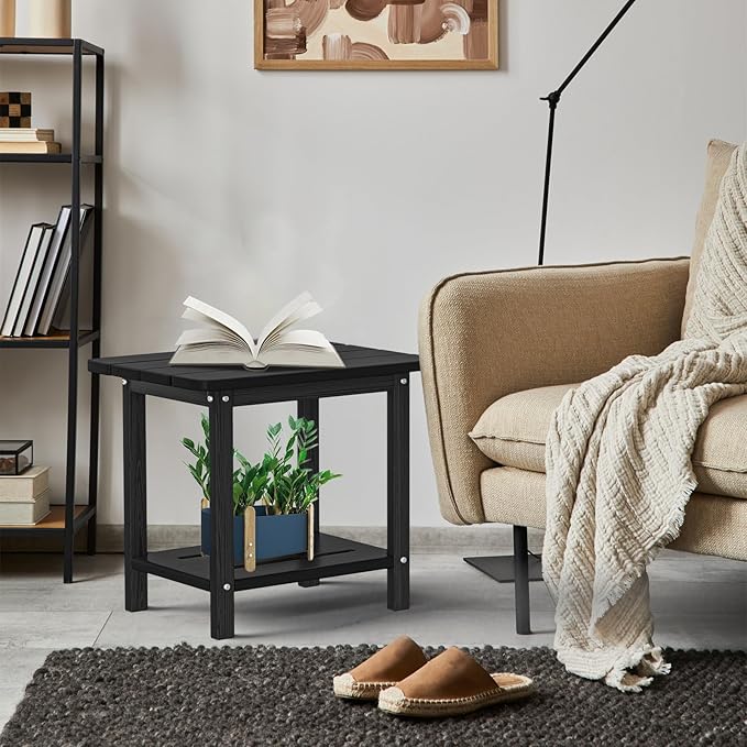 nevilywood Adirondack Square Side Table - 18.4" Large Panel HDPE Outdoor End Table - Weatherproof, Rustproof & Low Maintenance for Patio, Lawn, Pool, Indoor Use (Black)