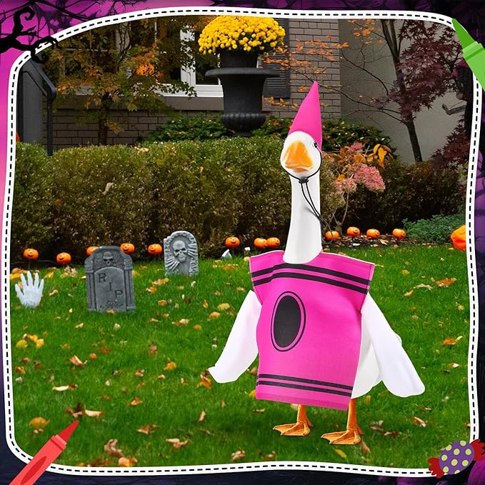 Geyoga Halloween Goose Crayon Costume Porch Goose Outfits 23" Fall Geese Clothes Classroom Lawn School Garden Patio Yard Outdoor Decorations(Hot Pink,Crayon)