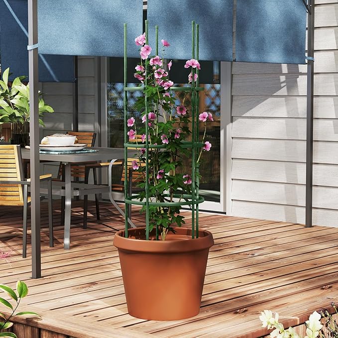 Happygrill 3 Pack Plant Cages and Supports, 60 inch Tall Adjustable Tomato Cage w/Clips & Ties, Heavy-Duty Garden Trellis for Climbing Plants, Vines, Flowers, Vegetables, Potted Plants Indoor Outdoor