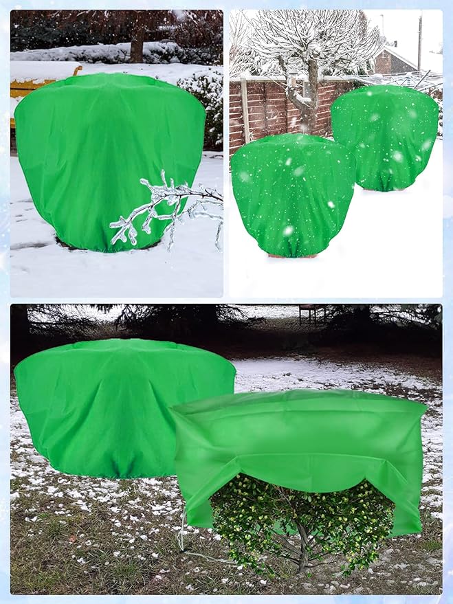 ANPHSIN 6 pcs Frost Protection Plant Covers - 39.3in x 39.3in Shrub Tree Plant Protection with Drawstring, Frost Cloth Wraps Blanket Freeze Bags for Winter Outdoor Garden Potted Plants Green