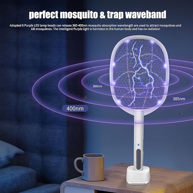 Lulu Home 2-in-1 Electric Bug Zapper Racket, 2 Pack 3000V High Voltage LED Lighted Handheld Mosquito Swatter with 3 Layer Safety Mesh, USB Charging Portable Fly Killer Racquet