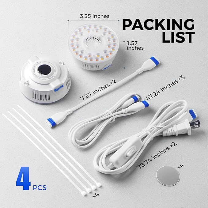 Barrina Orbgrow OG09 Puck LED Grow Light with 660nm Red LEDs, 36W(4 x 9W, 540 Watt Equiv), Plant Lights for Indoor Plants Full Spectrum, Magnetic & Linkable, Small Grow lamp for Plant Shelf, 4 Packs