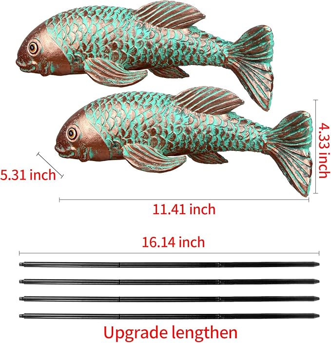 Garden Statues,Koi Fish Decor,Set of 2 Antique Koi Fish Garden Statue,Sculpture for Outdoors,Patio Decor,Backyard and Home Kitchen Decoration,Gifts for Mom Women Grandma