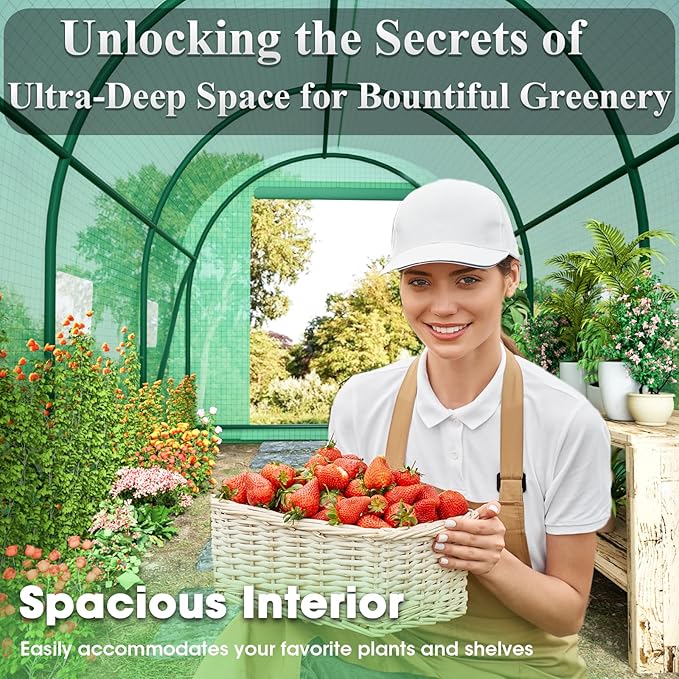 Grezone Walk-in Greenhouse Upgraded Green House with Dual Zippered Screen Doors & 6 Screen Windows Heavy Duty Plastic Plant Warm House with Reinforced Frame (10x7x7 FT)