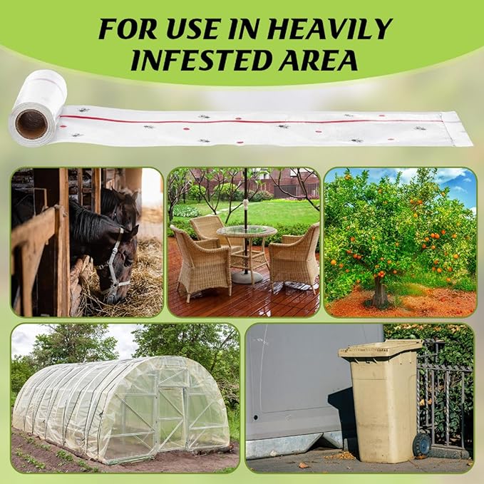 Qualirey 6 Rolls Spotted Lantern Fly Traps 30 Feet Each Roll Fly Tree Trap Sticky Strips Outdoor Fruit Glue Strips Disposable Tape Indoor Paper Sheets for Protecting Trees(White)