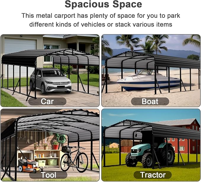12x25FT Heavy Duty Metal Carport Canopy - Reinforced Galvanized Steel Frame, All-Weather Protection, Easy Assembly Car Port Shelter for Vehicles, Boats & Tractors