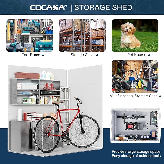 CDCASA 6x4 FT Resin Shed, Waterproof Outdoor Small Storage Shed with Floor & Lockable Door & Window & Vents, Plastic Tool Shed for Outside, Patio, Poolside, Grey