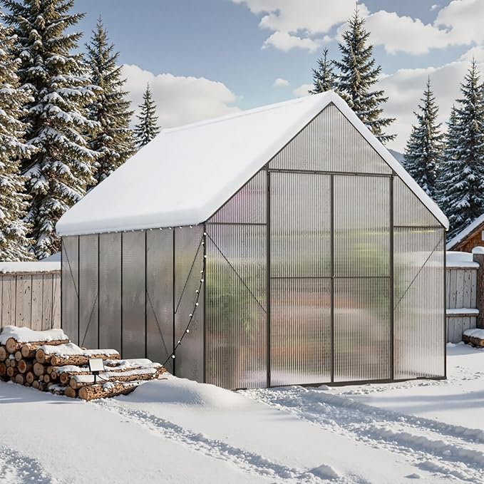 8x12 FT Green House for Outside, Greenhouse for Outdoor, Backyard Green House, Walk-in Garden Greenhouse, Heavy Duty Polycarbonate Greenhouses